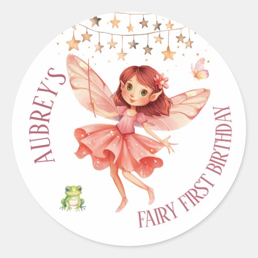 Sprookjesachtige Eerste Verjaardag van de Fee Ronde Sticker (Voorkant)