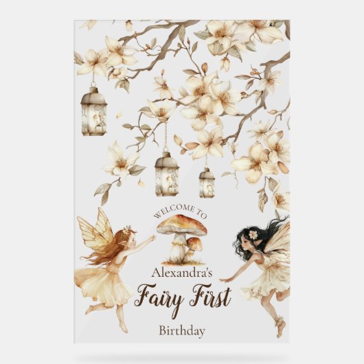 Sprookjesachtige eerste verjaardag Woodland Floral Acryl Bord (Voorkant)