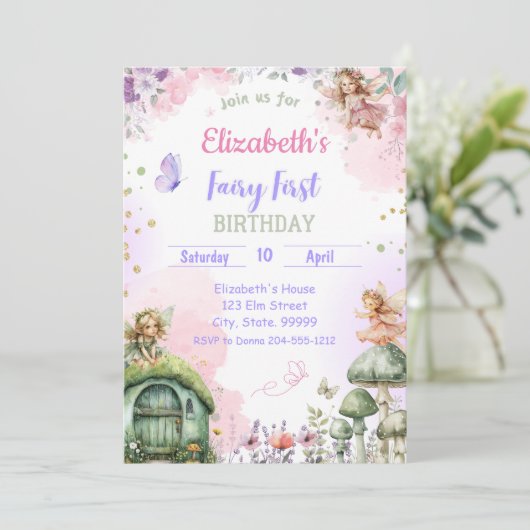 Sprookjesachtige eerste verjaardagsuitnodiging voo kaart (Staand voorkant)