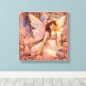 Sprookjesachtige fee in droomroze bloementuin canvas afdruk (Insitu (Houten vloer))