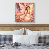 Sprookjesachtige fee in droomroze bloementuin canvas afdruk (Insitu (Slaapkamer))
