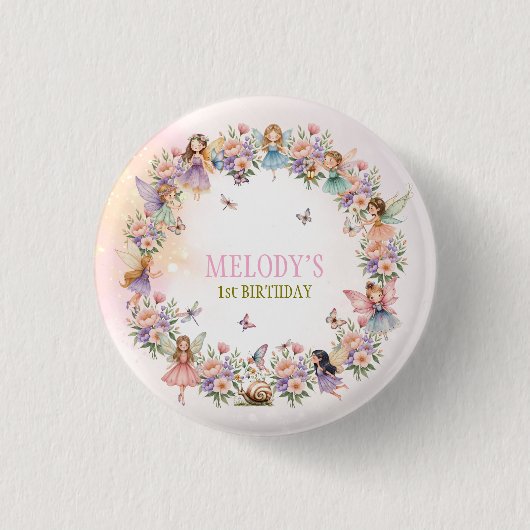 Sprookjesachtige feeëntuin 1e verjaardag  ronde button 3,2 cm (Voorkant)