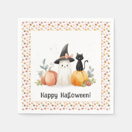 Sprookjesachtige Geest en Zwarte Kat Halloween Servet