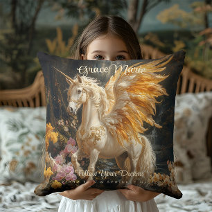  Sprookjesachtige Golden Unicorn Fantasy Pegasus Kussen