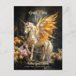 Sprookjesachtige Gouden Bos Eenhoorn Fantasie Briefkaart