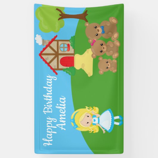 Sprookjesachtige Goudlokjes en Drie Beren Verjaard Spandoek (Verticaal)