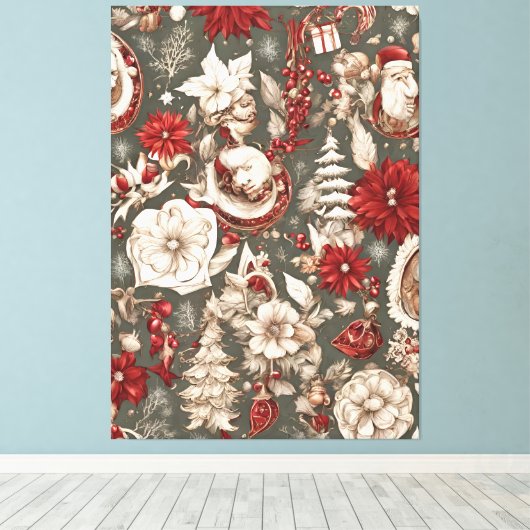 sprookjesachtige grillige kerstdecoraties, bloemen canvas afdruk (Insitu (Houten vloer))
