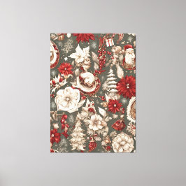 sprookjesachtige grillige kerstdecoraties, bloemen canvas afdruk