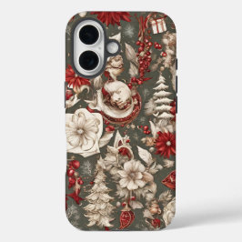 sprookjesachtige grillige kerstdecoraties, bloemen iPhone 16 hoesje