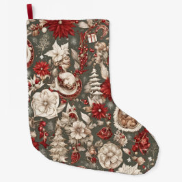 sprookjesachtige grillige kerstdecoraties, bloemen grote kerstsok