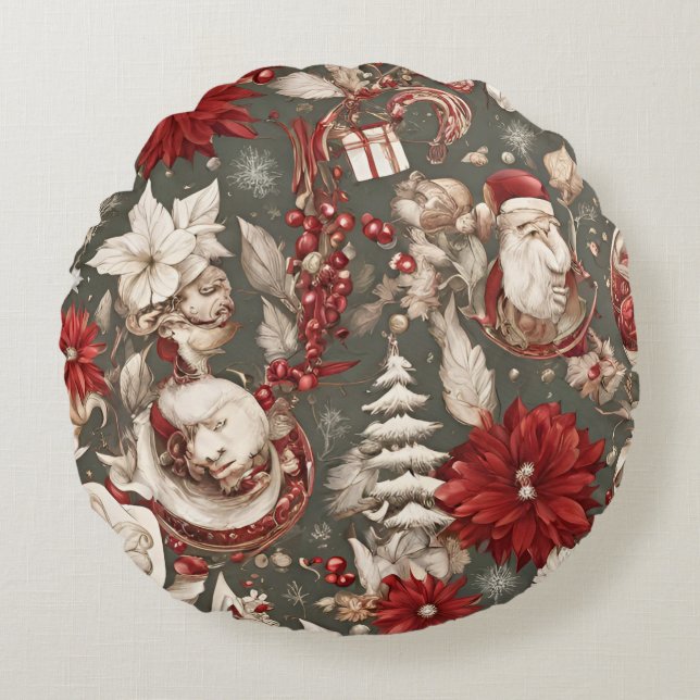 sprookjesachtige grillige kerstdecoraties, bloemen rond kussen (Voorkant)