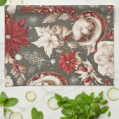 sprookjesachtige grillige kerstdecoraties, bloemen theedoek (Gevouwen)