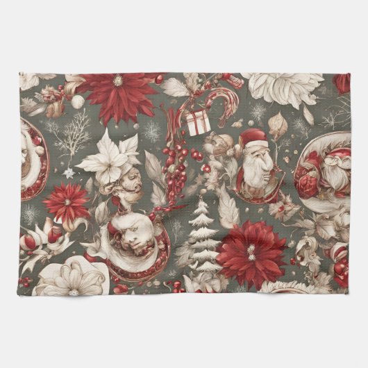 sprookjesachtige grillige kerstdecoraties, bloemen theedoek (Horizontaal)