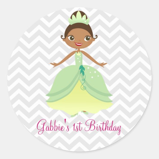 Sprookjesachtige Groene Prinses Gelukkige Verjaard Ronde Sticker (Voorkant)