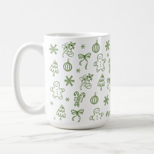 Sprookjesachtige Hand Getekende Doodle Groen Koffiemok (Links)