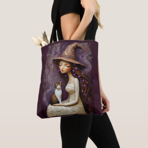 Sprookjesachtige Heksenkat Halloween Maan Boodscha Tote Bag