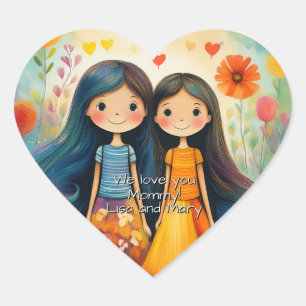 Sprookjesachtige illustratie van twee meisjes Moed Hart Sticker