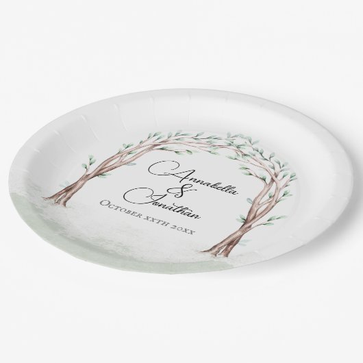 Sprookjesachtige ingang van het bos bruiloft papieren bordje (Gekanteld)