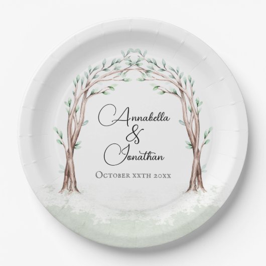 Sprookjesachtige ingang van het bos bruiloft papieren bordje (Voorkant)