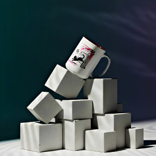 Sprookjesachtige Kersenbloesem Kat – Perfect voor  Tweekleurige Koffiemok