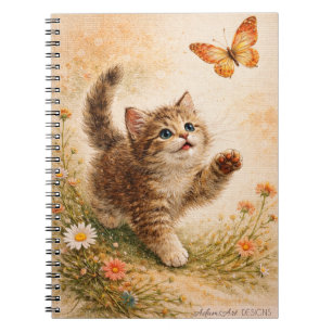 Sprookjesachtige Kitten Jacht op Vlinder Bloemstuk Notitieboek