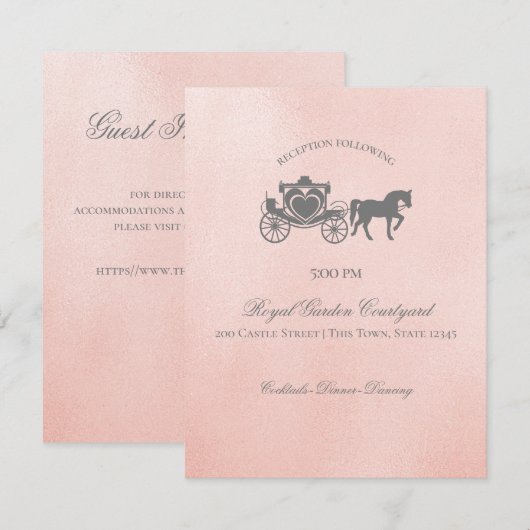 Sprookjesachtige koets bruiloftsreceptie informati save the date (Voorkant / Achterkant)