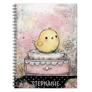 Sprookjesachtige Kuiken Bloemige Watercolor Kunst Notitieboek