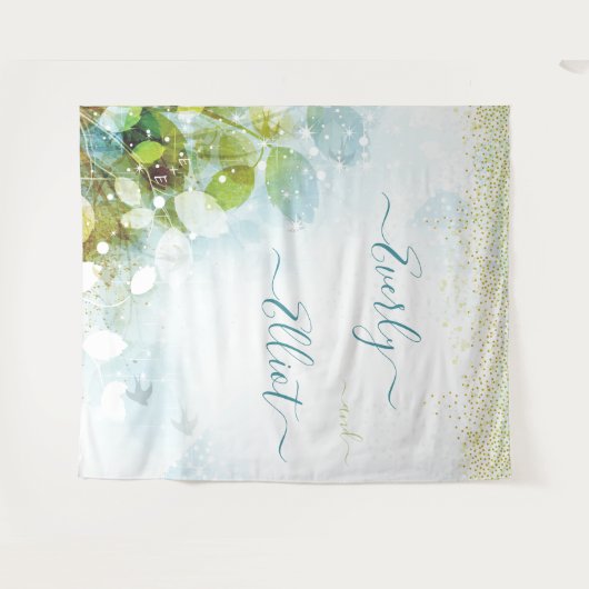 Sprookjesachtige lichten blauw groene trouwtapijt wandkleed (Voorkant (horizontaal))