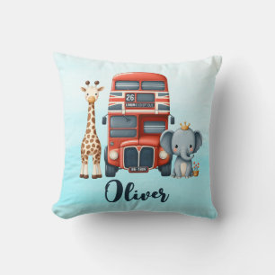 Sprookjesachtige Londense bus met giraffe & olifan Kussen