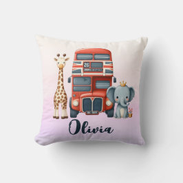 Sprookjesachtige Londense Bus met Giraffe & Olifan Kussen