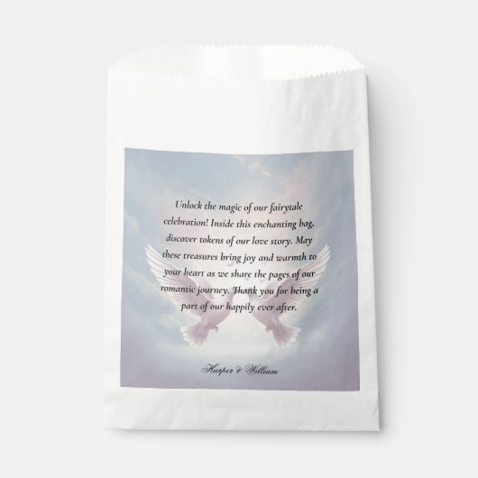 Sprookjesachtige lovebirds bruiloft bedankzakje (Voorkant)