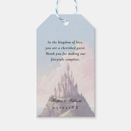 Sprookjesachtige lovebirds bruiloft cadeaulabel (Voorkant)