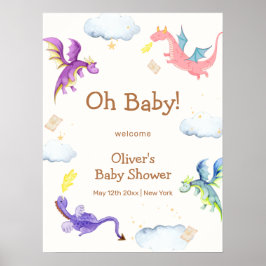Sprookjesachtige Magische Draak Baby Shower Welkom Poster