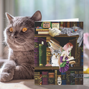 Sprookjesachtige Magische Katten Betoverde Bibliot Kaart
