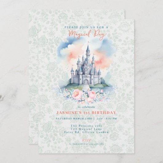 Sprookjesachtige Magische Prinsessenkasteel Uitnod Kaart (Voorkant / Achterkant)