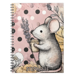 Sprookjesachtige Muis Bloemige Watercolor Kunst Notitieboek