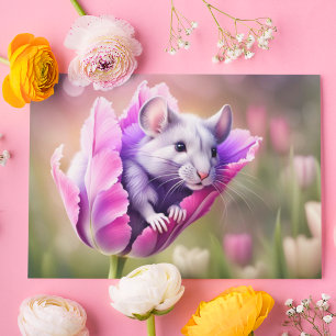 Sprookjesachtige Muis in Tulpenparadijs Briefkaart