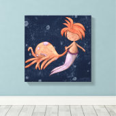 Sprookjesachtige Octopus Meermin Canvas Afdruk (Insitu (Houten vloer))