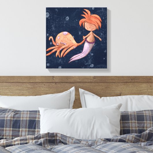 Sprookjesachtige Octopus Meermin Canvas Afdruk (Insitu (Slaapkamer))