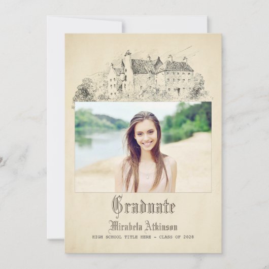 Sprookjesachtige Old Castle Graduation Party Kaart (Voorkant)