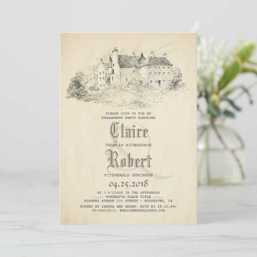 Sprookjesachtige Oude Kasteel  Verlovingsfeest Kaart (Staand voorkant)