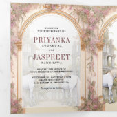 Sprookjesachtige paarden Oude Indiase paleis bruil Drieluik Uitnodiging (Binnenzijde eerst)