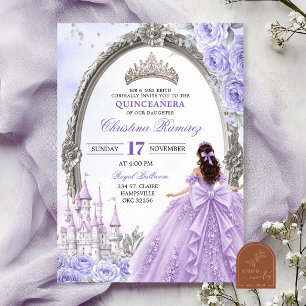 Sprookjesachtige paarse prinses Quinceanera uitnod Kaart
