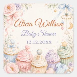 Sprookjesachtige Pastel Baby Shower Vierkante Sticker