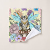 Sprookjesachtige Pastel Gestreepte Fee Kat Bloemri Bad Handdoek (Wasdoekje)