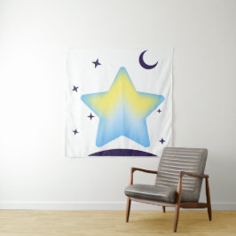 Sprookjesachtige Pastel Ster en Maan Babykamer Wandkleed