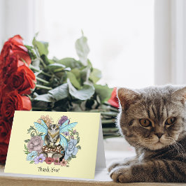Sprookjesachtige Pastel Tabby Fee Kat Bloemrijke F Bedankkaart