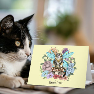 Sprookjesachtige Pastel Tabby Fee Kat Bloemrijke F Bedankkaart