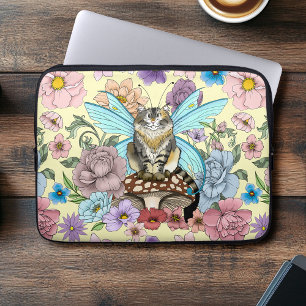 Sprookjesachtige Pastel Tabby Fee Kat Bloemrijke F Laptop Sleeve