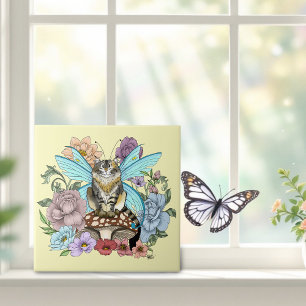 Sprookjesachtige Pastel Tabby Fee Kat Bloemrijke F Tegeltje